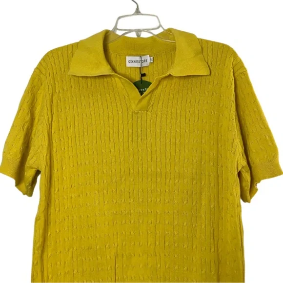 OXKNIT Men's Vintage Polo Shirts Retro 70s Knit Golf Shirts Yellow Size XL - Picture 4 of 6